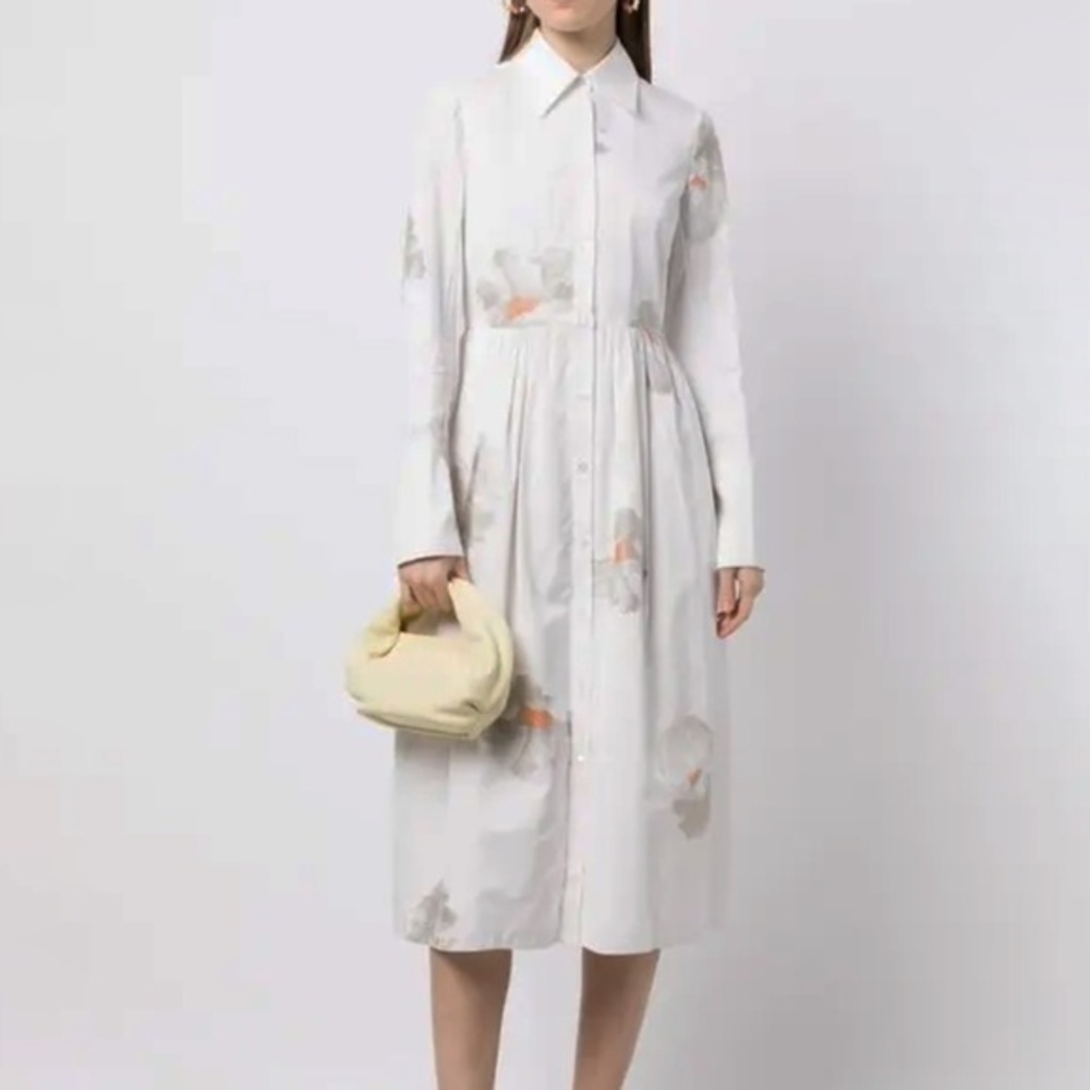 ERDEM - Cotton Blend Long Sleeve Flower-Print Shirt Dress